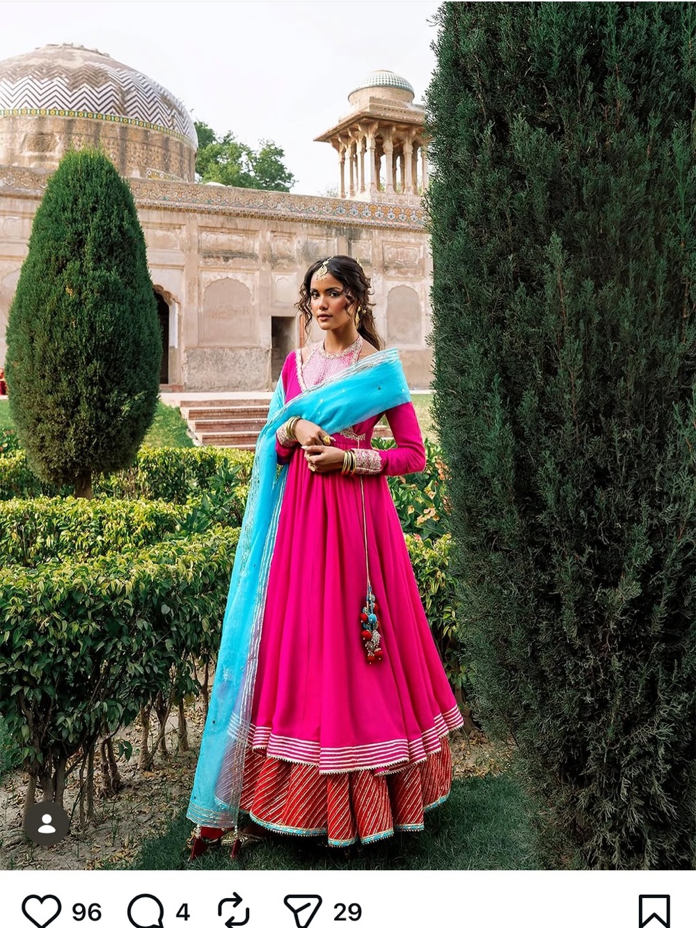 Women's Pink Anarkali Dress with Blue Dupatta